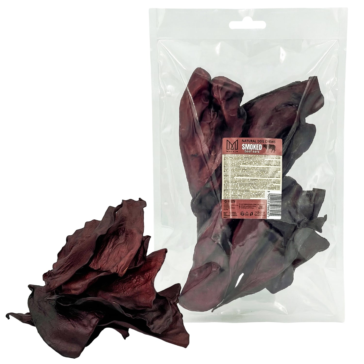 Mersjo Geräucherte Rinderohren für Hunde – 100% natürlicher Premium-Kausnack, 150g