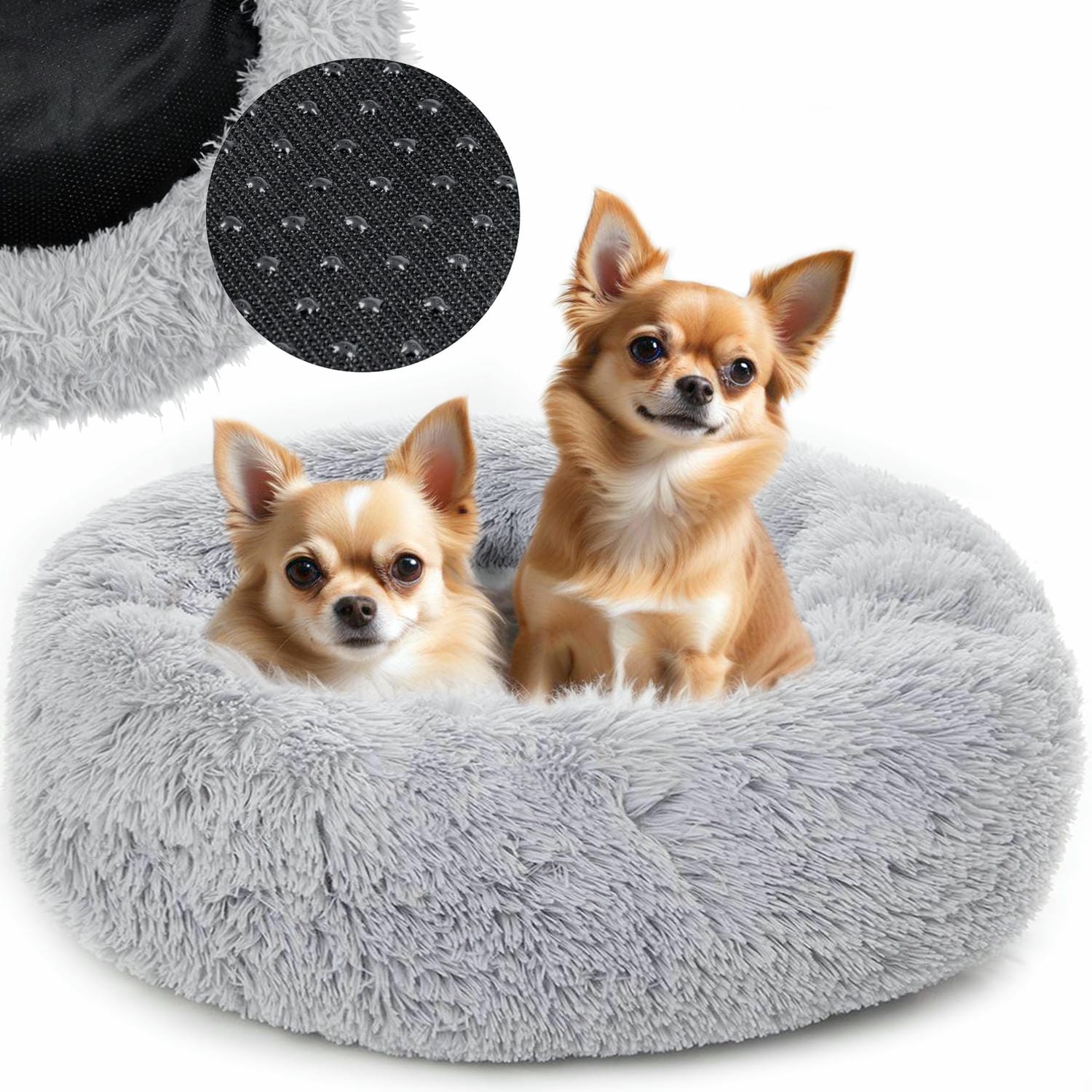 Rundes Plüsch-Hundebett für Tiere, 60 cm, grau
