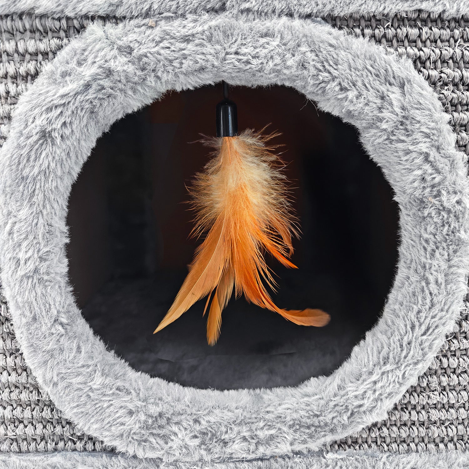 Robuster Kratzbaum für Katzen, Höhle, Haus mit Feder und Schlafplatz 38 cm