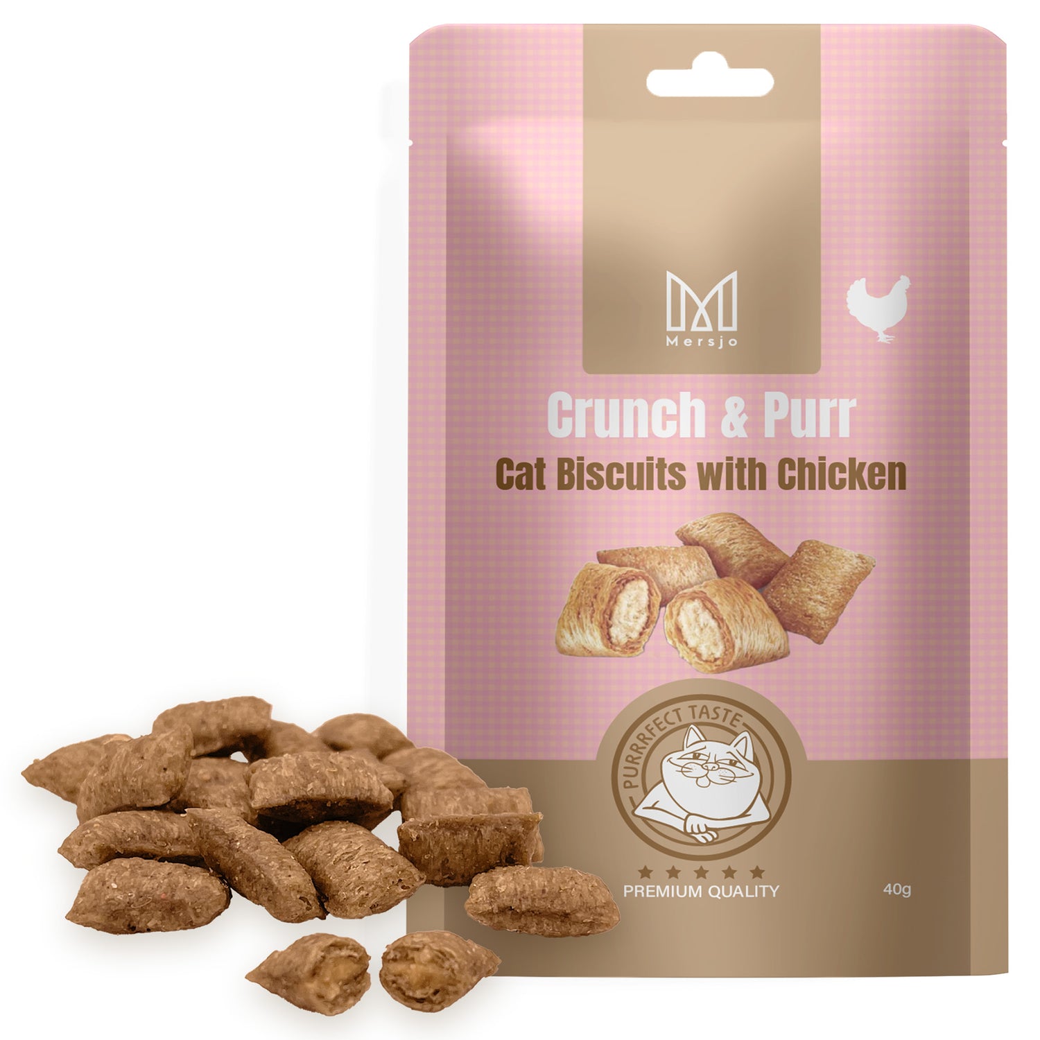 Katzensnack - Crunch & Purr: Soft Chicken Biscuits Mersjo 40g