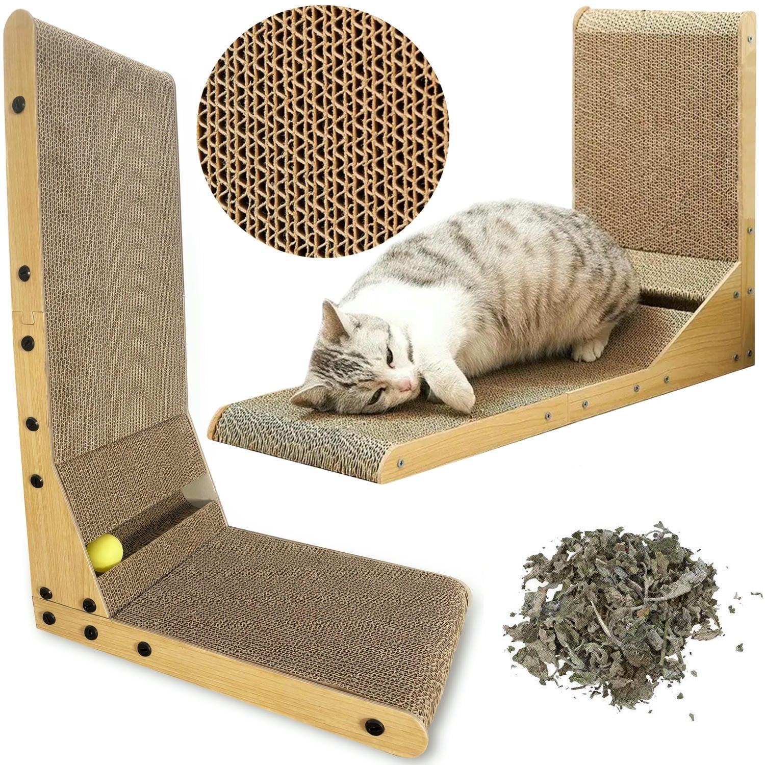 Eck-Kratzbaum für Katzen mit Ball SNAPPY 60 cm + Katzenminze