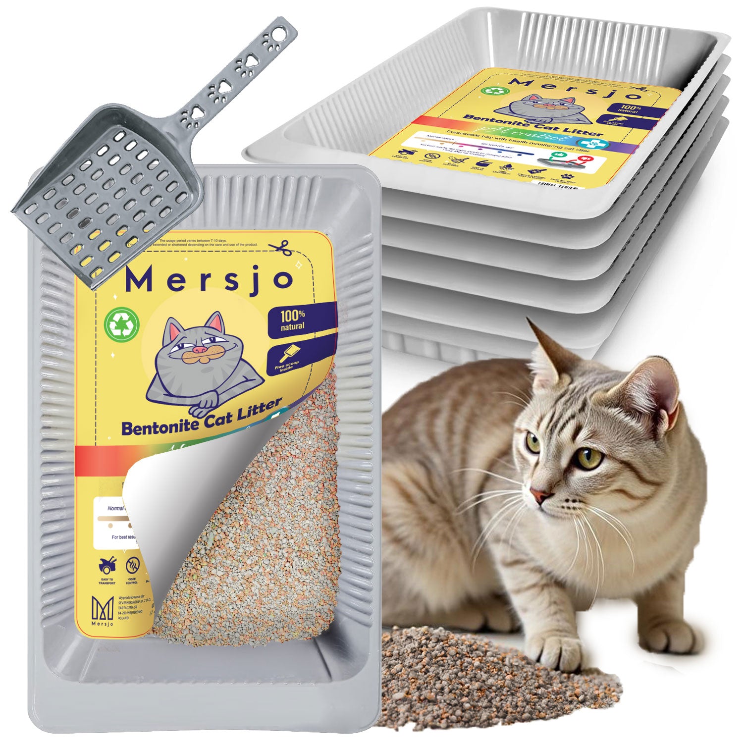 5x Einweg-Katzentoilette, Bentonit-Katzenstreu PH CONTROL mit Schale 5x2,7l + 5x Schaufel