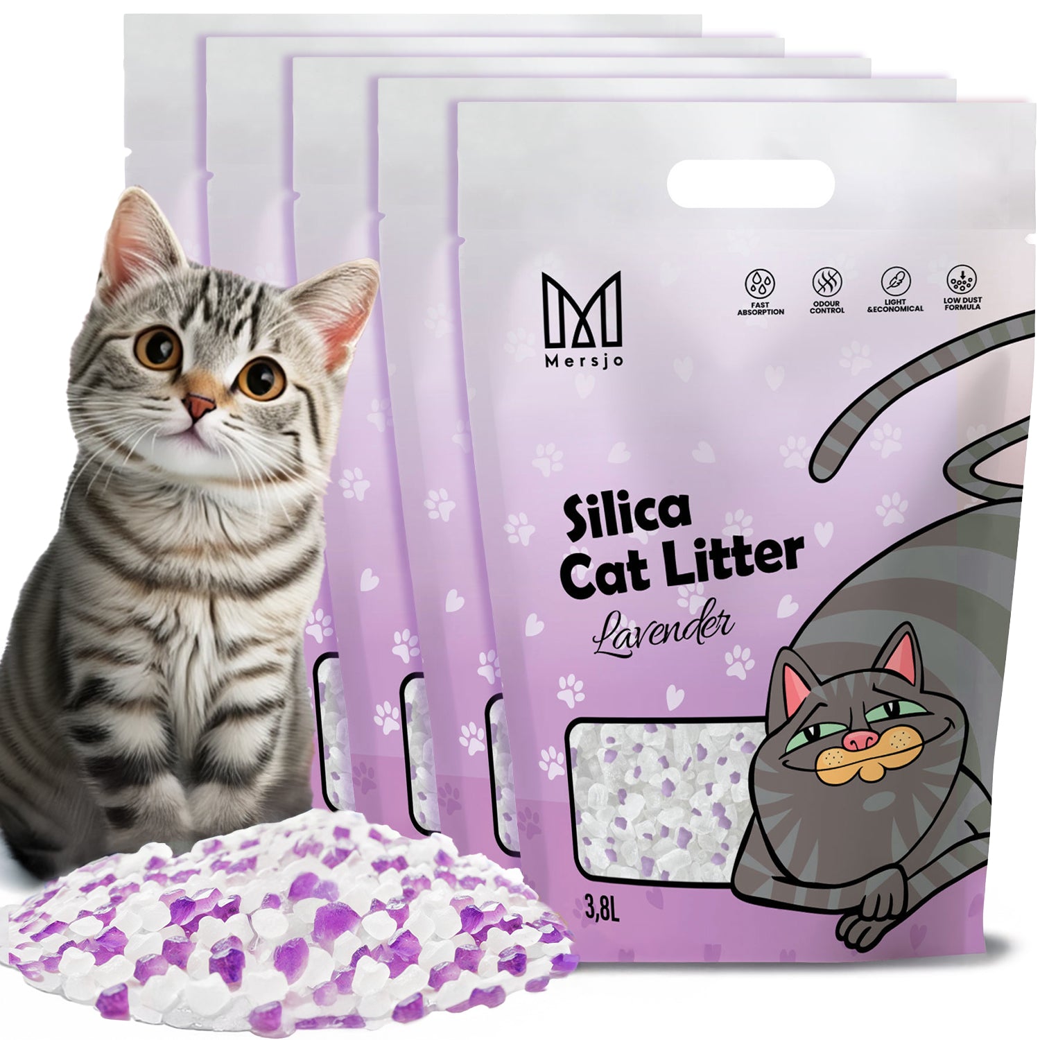 Silikonový kočkolit pro kočky levandulový Mersjo Lavender 5x3,8L
