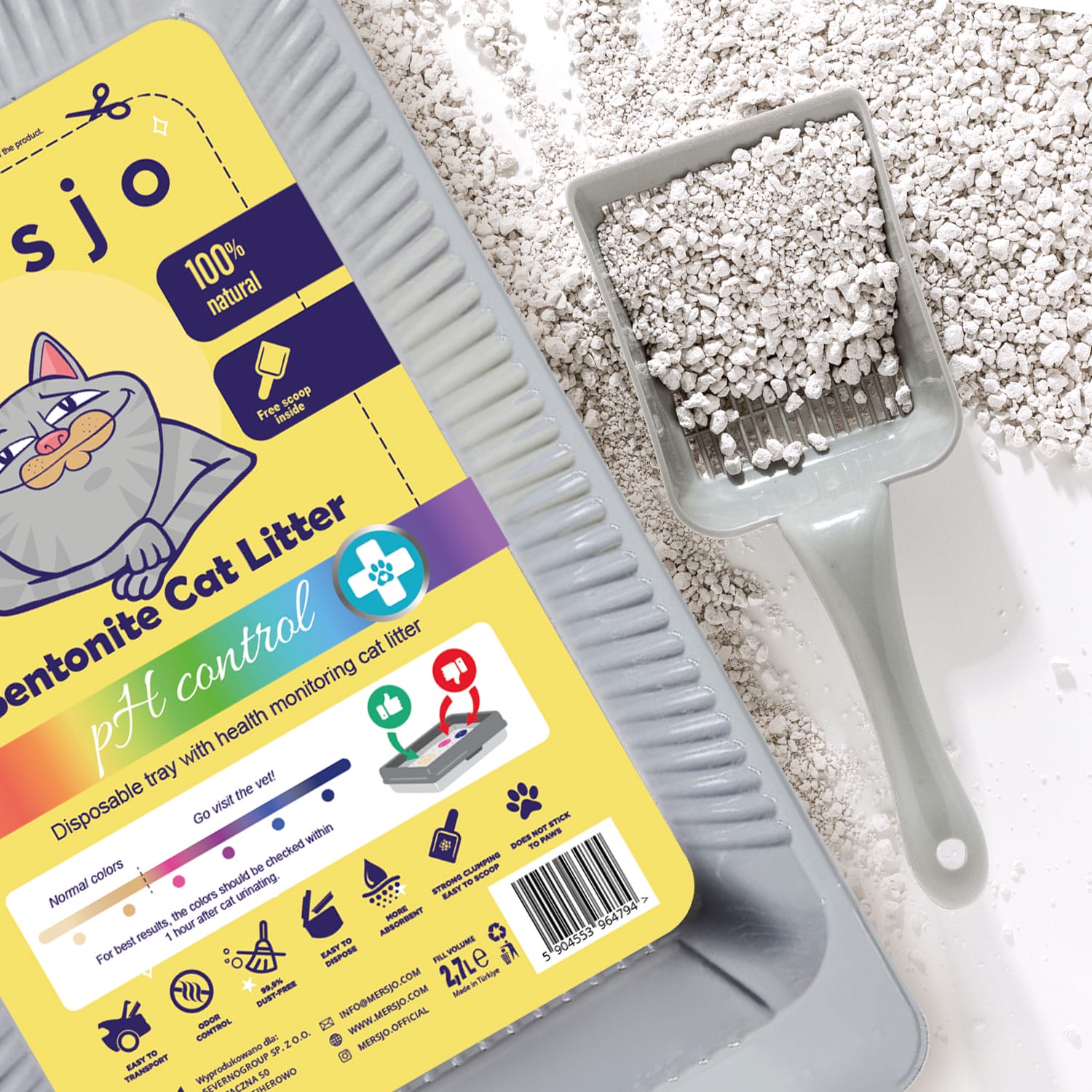 5x Einweg-Katzentoilette, Bentonit-Katzenstreu PH CONTROL mit Schale 5x2,7l + 5x Schaufel