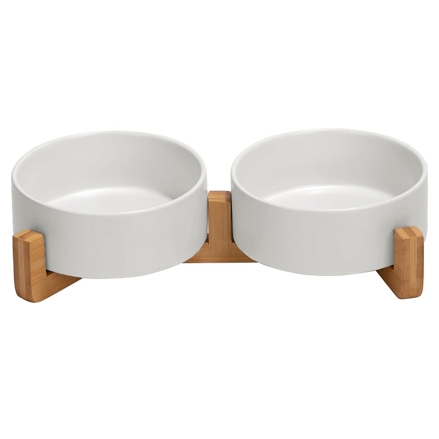 Keramická dvojmiska na dřevěném stojanu GERDA bílá 2x400ml