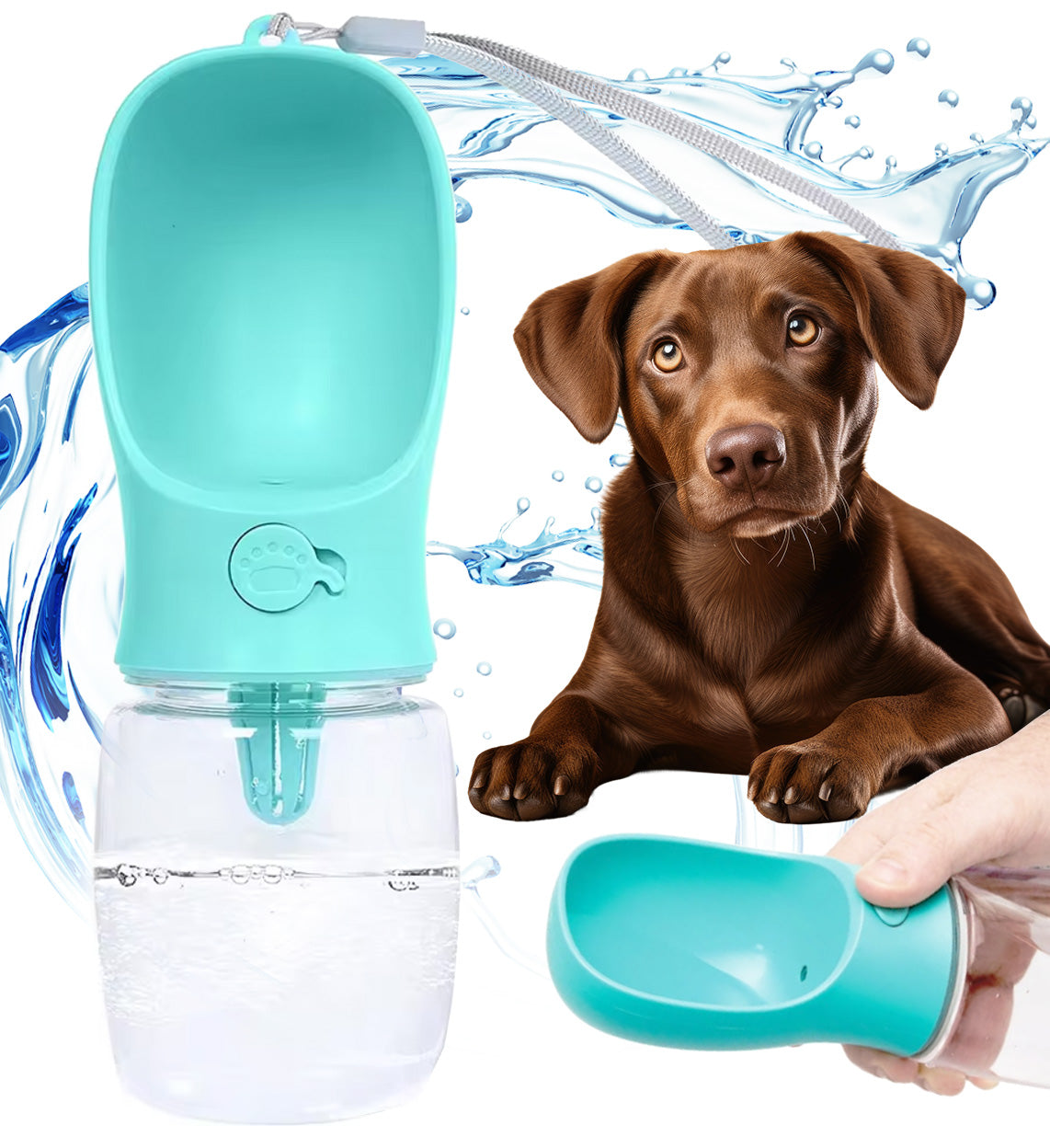 Dog travel bottle 350 ml turquoise