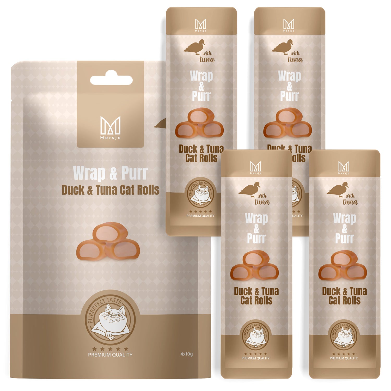 Snack für Katzen - Wrap & Purr: Duck & Tuna Mersjo 40g (4x10g)