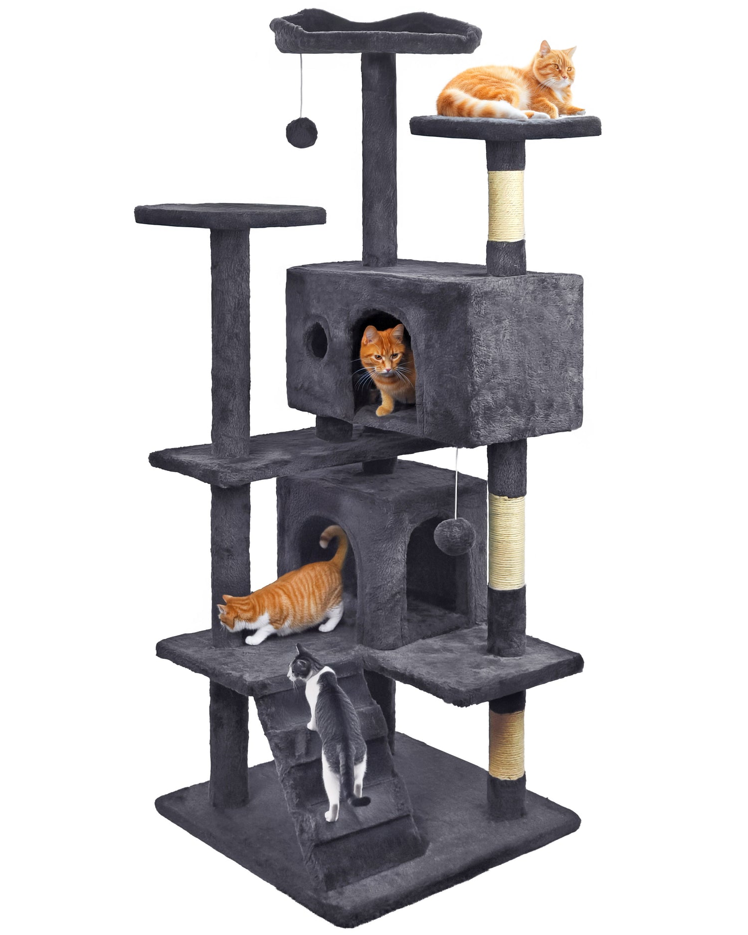 Kratzbaum für Katzen, stabil, hoch, 7 Ebenen, Schlafplatz dunkelgrau 138cm