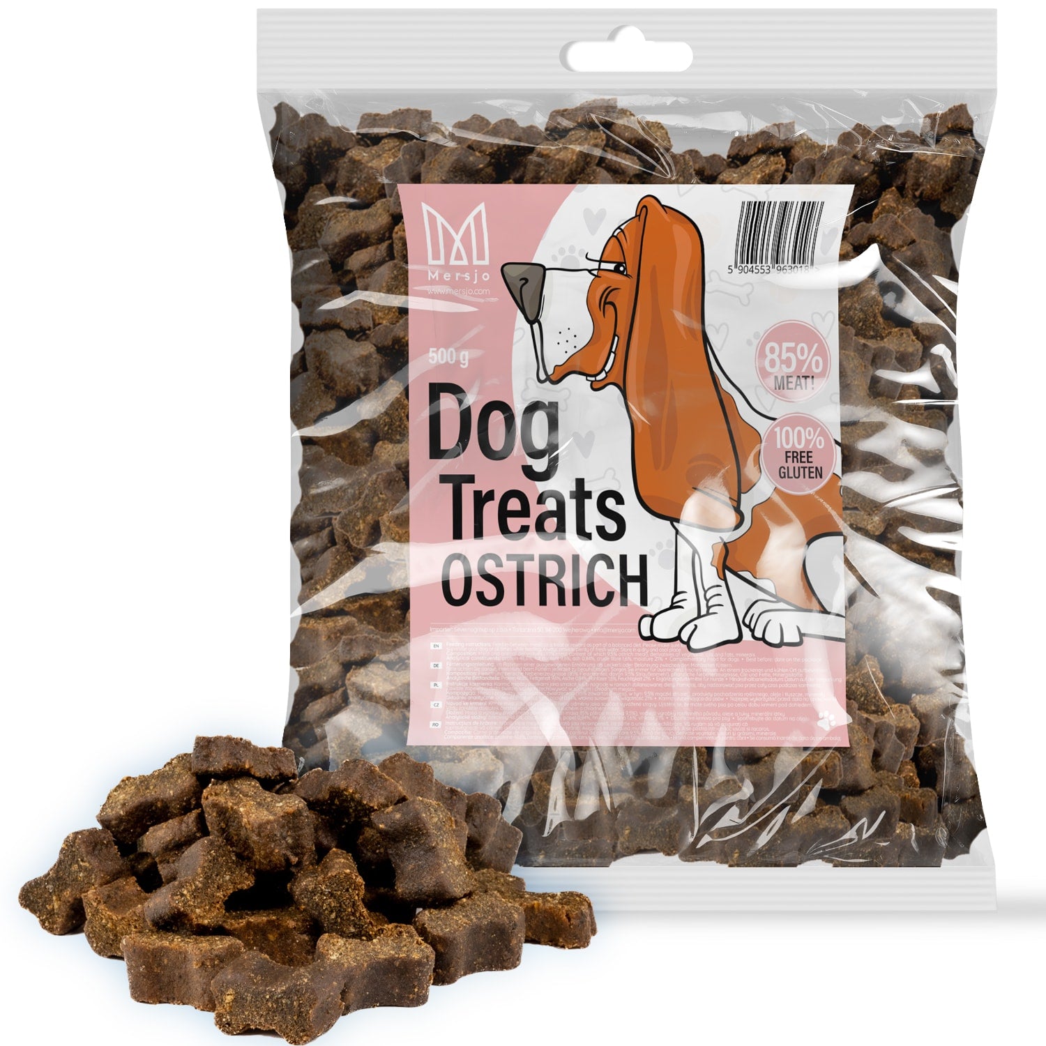 Hundesnack - Fleisch-Trainingsleckerlis Mersjo Strauß 85% Fleisch, getreidefrei 500g
