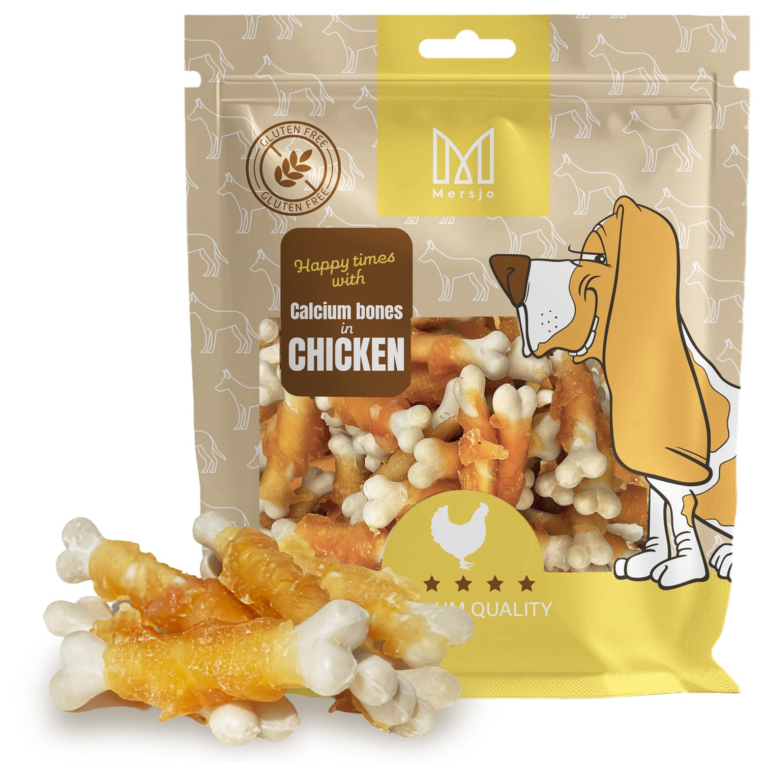 Kalzium-Knochen mit Huhn, natürlicher Hundesnack, getreidefrei, Mersjo, 500g