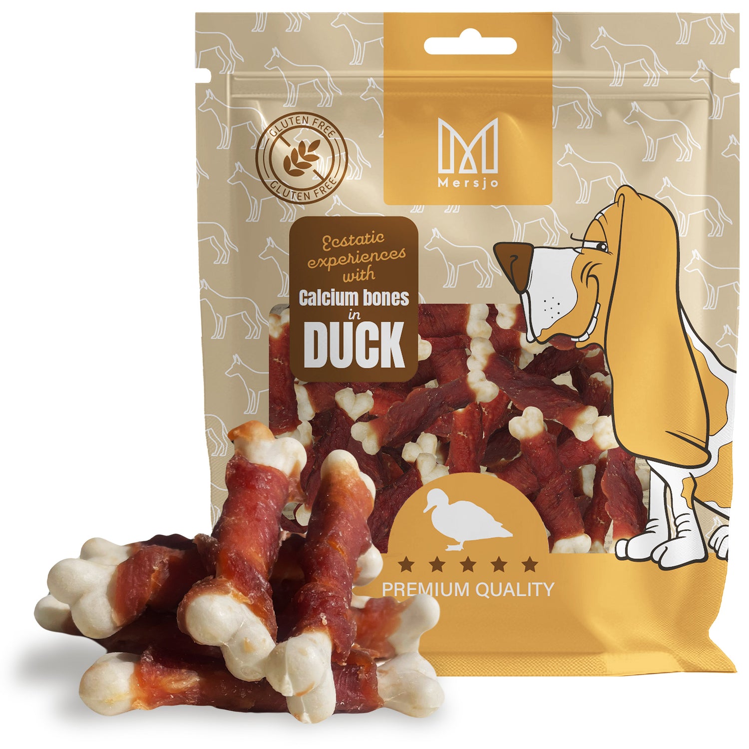 Kalzium-Knochen mit Ente, natürlicher Hundesnack, getreidefrei, Mersjo, 500g