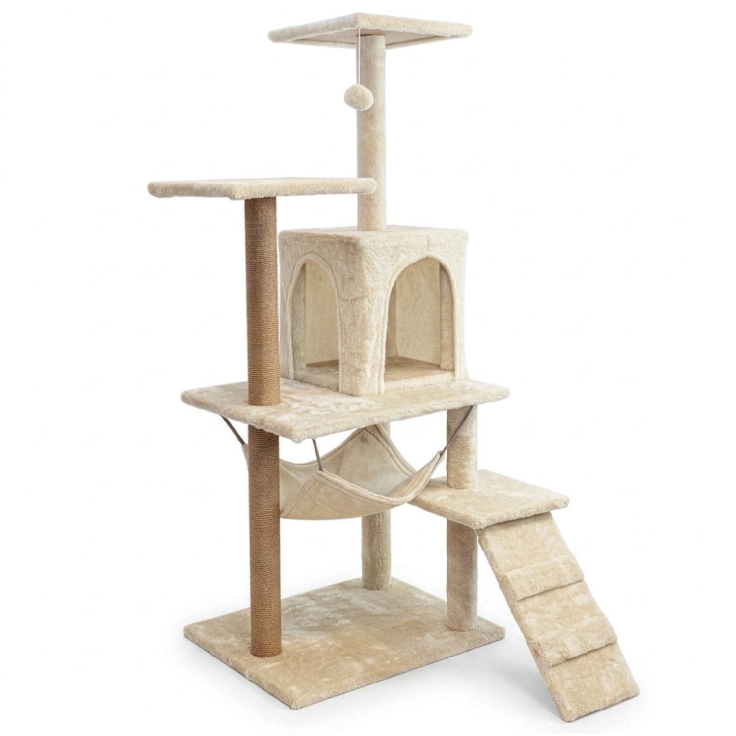 Kratzbaum für Katzen, Haus mit Spielzeug, hoch, 6 Ebenen, Schlafplatz, Comfort Line beige