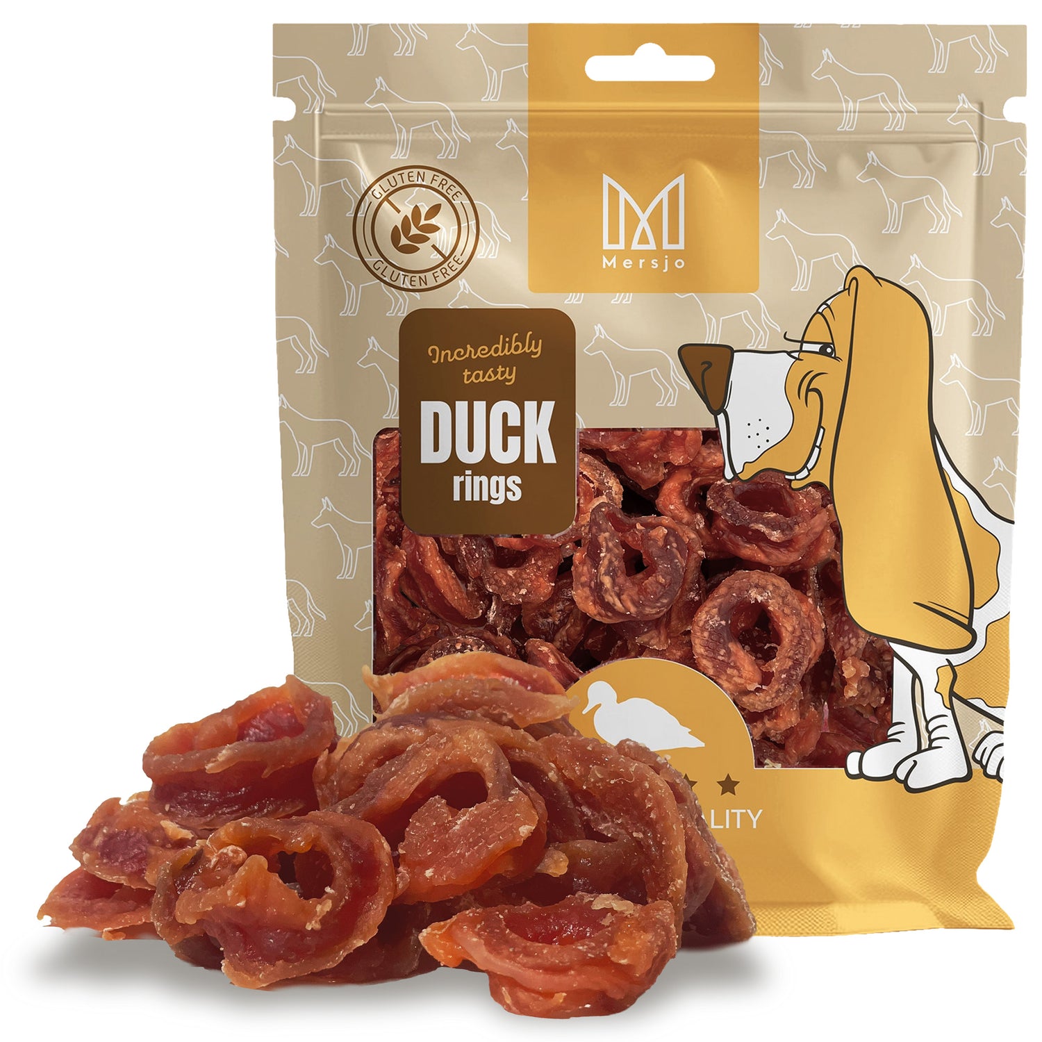 Měkké kachní kroužky, přírodní pamlsek pro psy, bez obilovin, Mersjo, 500g