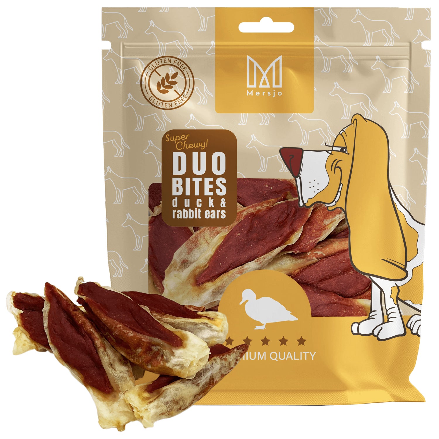 Hundesnack Geschmacksduo - Ente mit Kaninchenohr Mersjo 300g