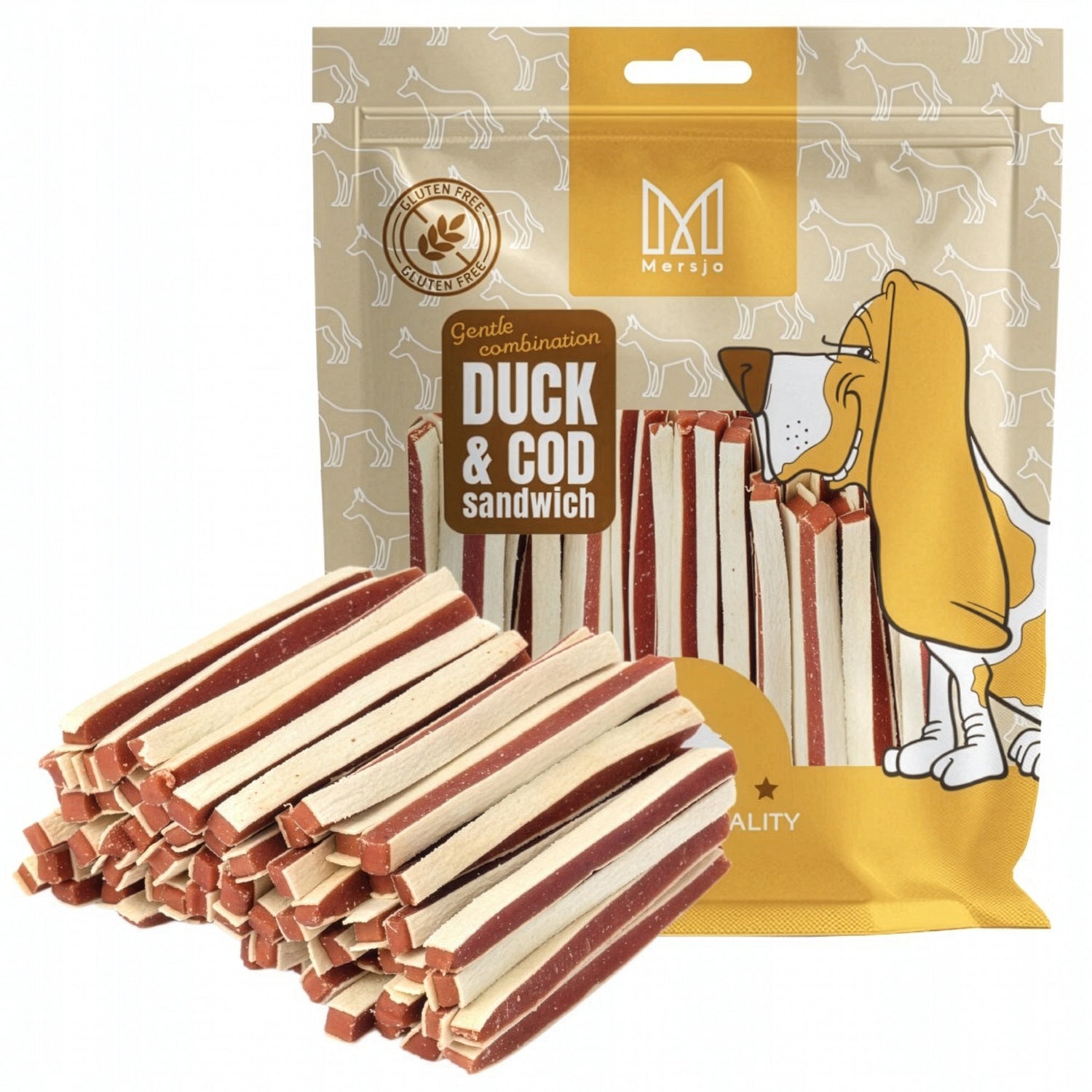 Pamlsek pro psa - Měkké kachní proužky sandwich Mersjo 500g