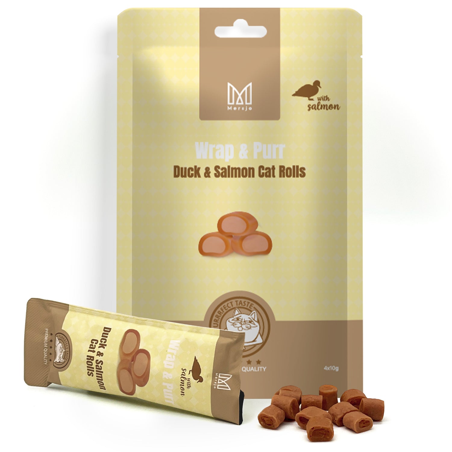 Snack für Katzen - Wrap & Purr: Duck & Salmon Mersjo 40g (4x10g)