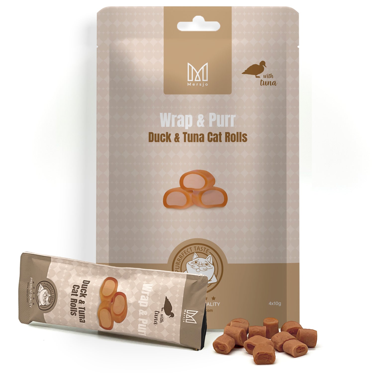 Snack für Katzen - Wrap & Purr: Duck & Tuna Mersjo 40g (4x10g)