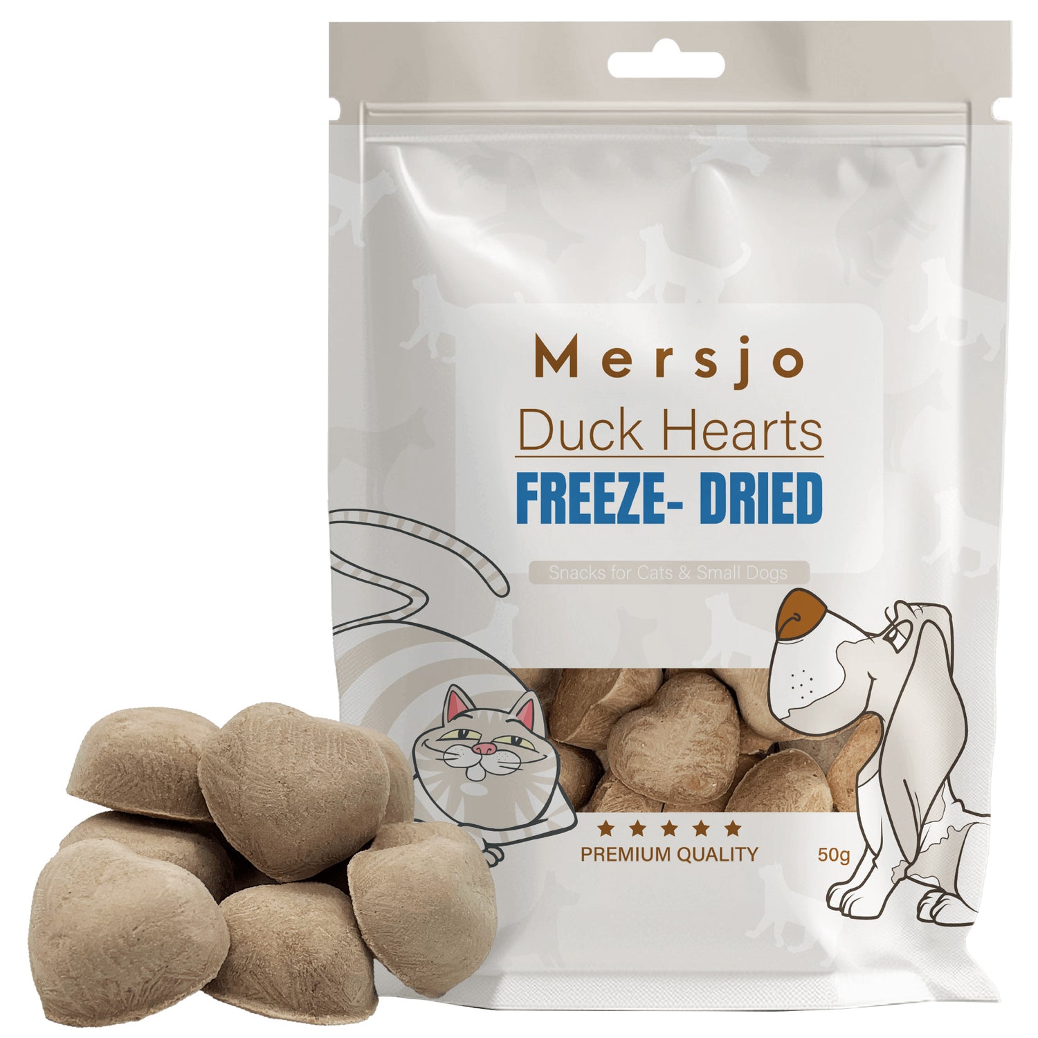 Snack für Hund und Katze - Gefriergetrocknete Entenherzen Mersjo 50g