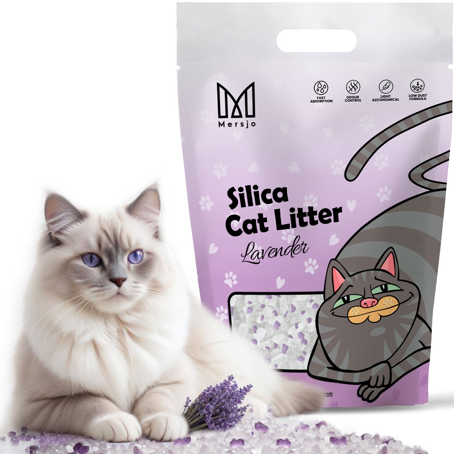 Silikonový kočkolit pro kočky levandulový Mersjo Lavender 5x3,8L