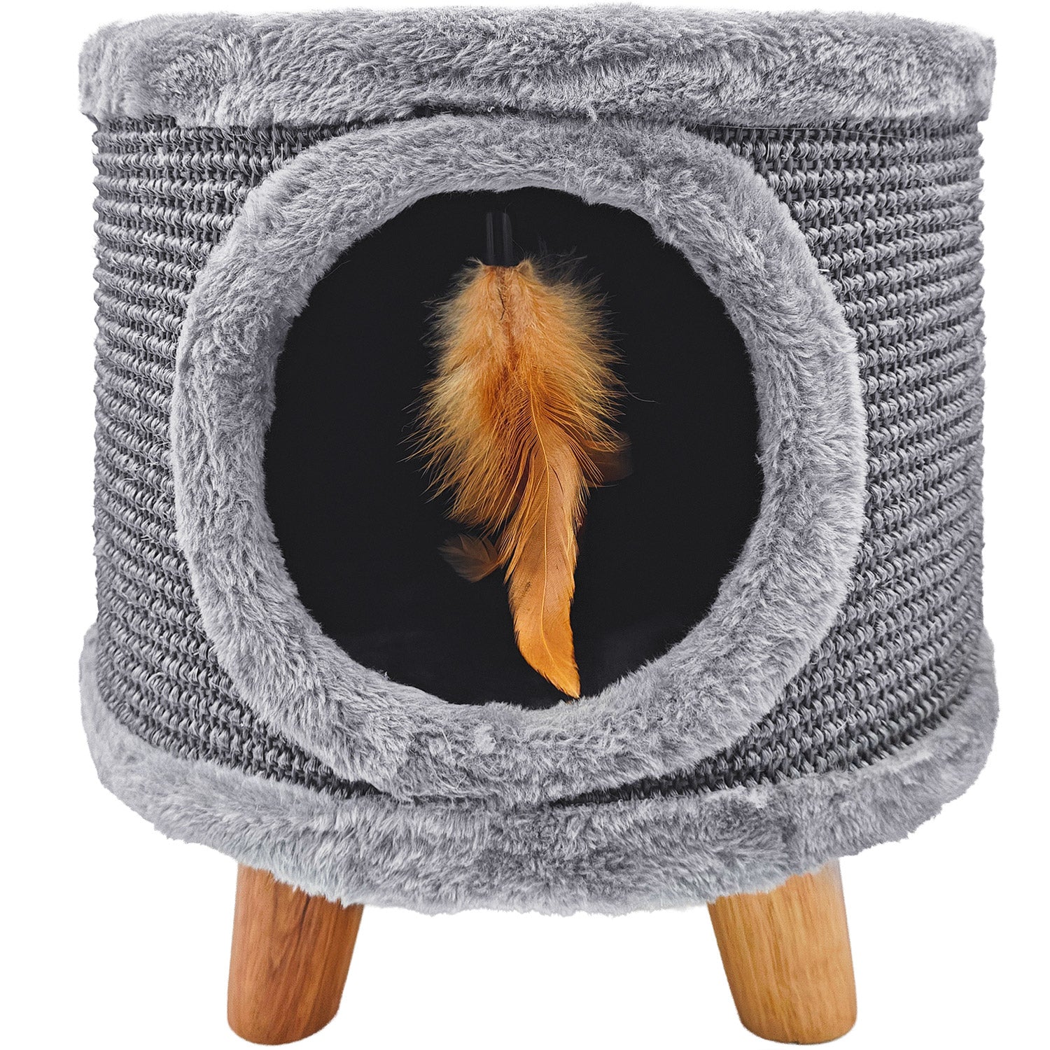 Robuster Kratzbaum für Katzen, Höhle, Haus mit Feder und Schlafplatz 38 cm