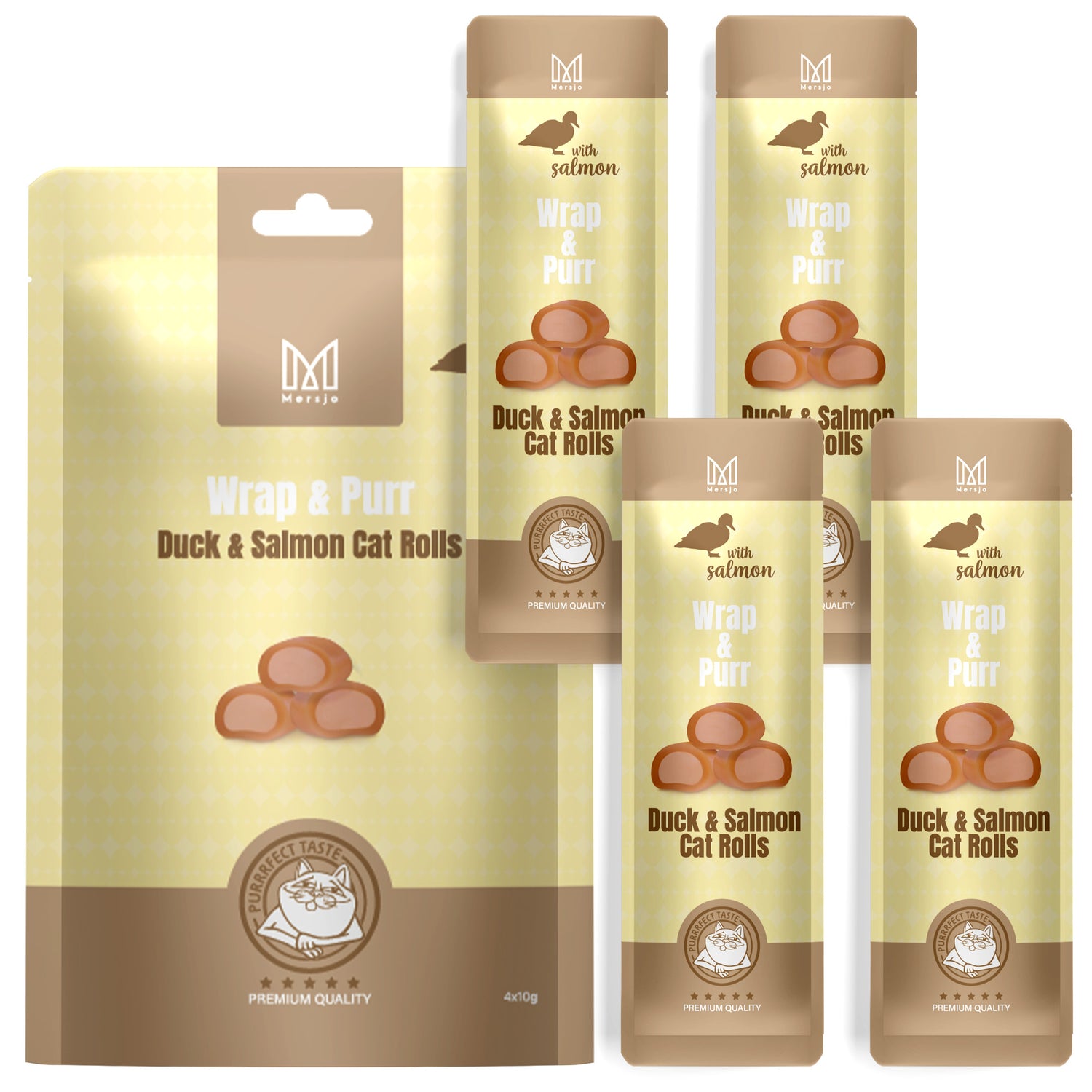 Snack für Katzen - Wrap & Purr: Duck & Salmon Mersjo 40g (4x10g)