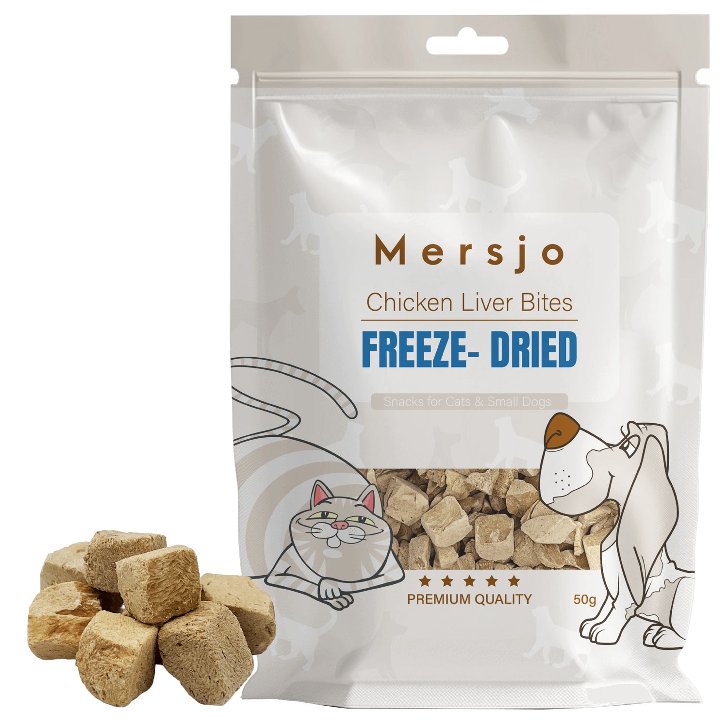 Snack für Hund und Katze - Gefriergetrocknete Häppchen aus Hühnerleber Mersjo 50g