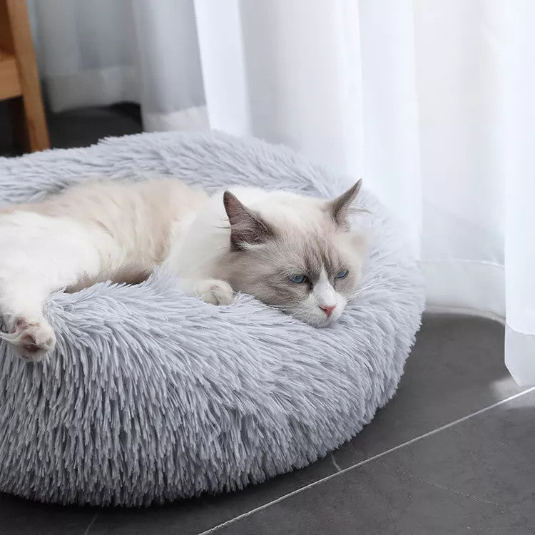 Rundes Plüsch-Hundebett für Tiere, 60 cm, grau